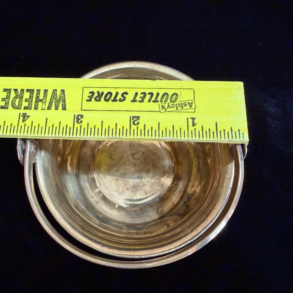 Vintage Omsons India Brass Basket Handle Dimpled Round Bowl 4